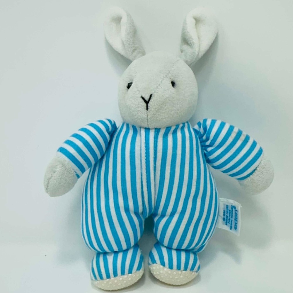 Vintage 1994 Eden Goodnight Moon Bunny Rabbit Plush Blue White‎ Striped Pajamas